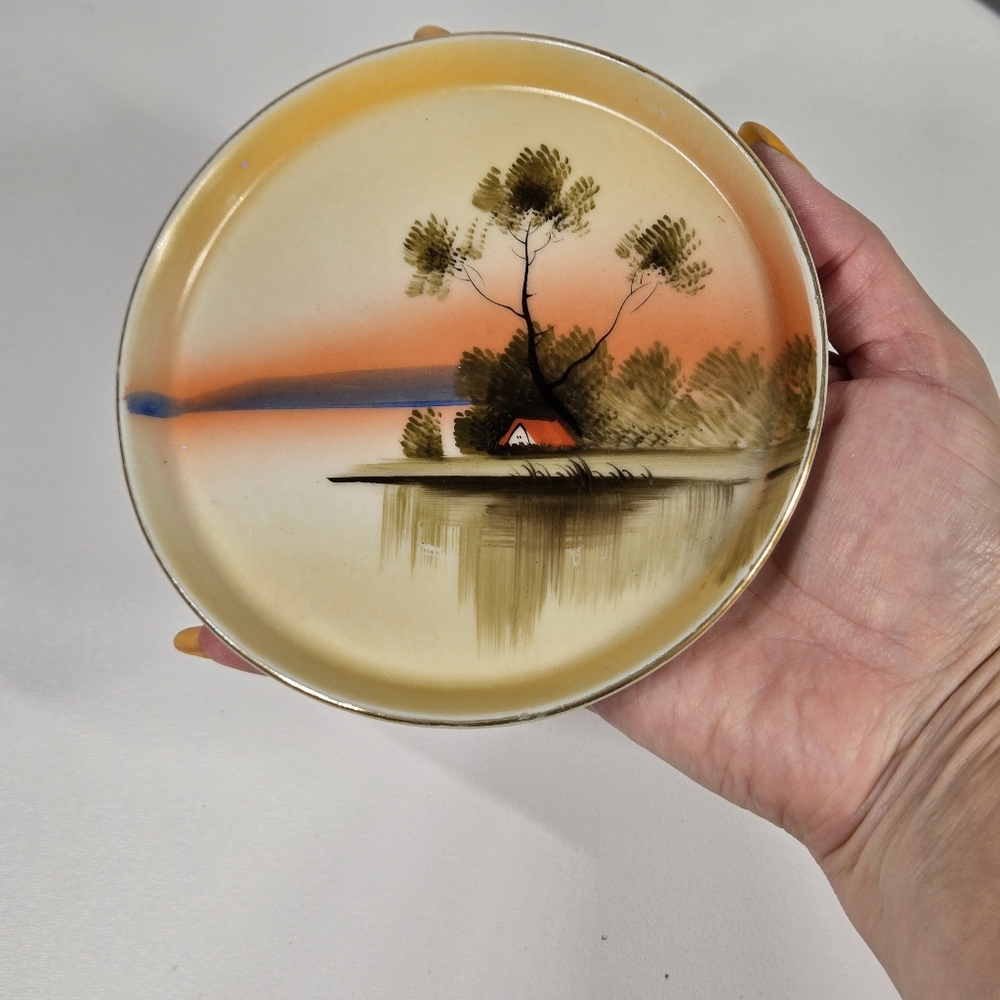 Antique Porcelain Made In Japan Tree In The Meadow Trinket Dish Catchall Japan - Picture 12 of 17